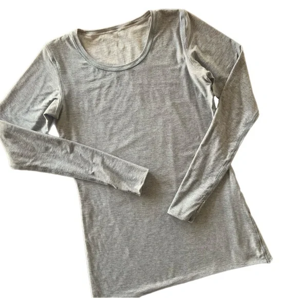 Lululemon Cabin Long Sleeve Tee Reversible Ghost Grey/Heathered Grey Size 8 - Picture 5 of 16